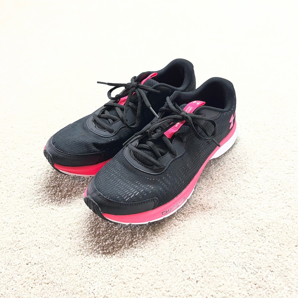 Under Armour Charged Pursuit 3 Shoes Women 8.5 Black Pink Running Sneakers
